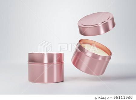 Container rose gold candle tin box mock-up on gray background 3D render 96111936