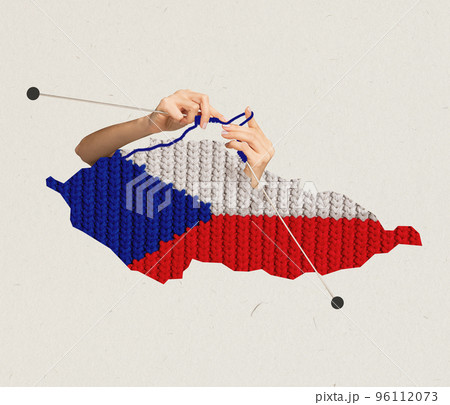 Creative conceptual design. Knitted texture of map of Czech Republic as a meaning heating season issues. Gas import crisis 96112073