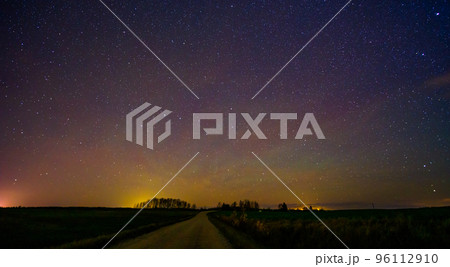 Night landscape with colorful Milky Way, autumn sky 96112910