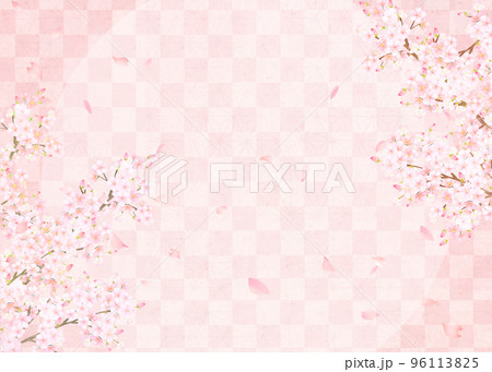 美しい桜ーピンク色ー市松模様ー和紙の壁紙ー豪華絢爛背景素材フレーム 96113825