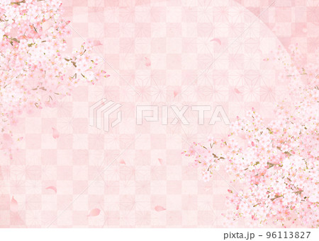 美しい桜ーピンク色ー市松模様ー和紙の壁紙ー豪華絢爛背景素材フレーム 96113827