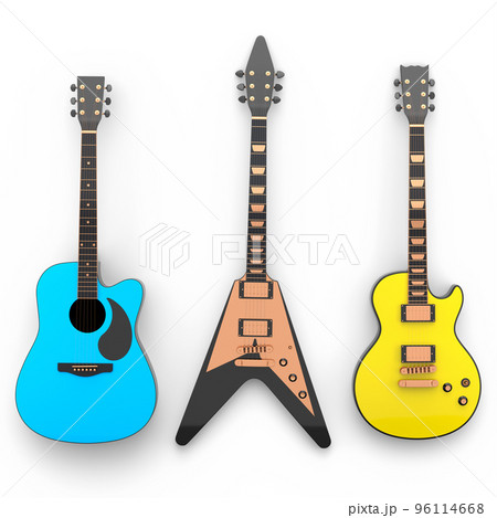 Set of electric acoustic guitar isolated on white background. 96114668