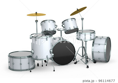 Set of realistic drums with metal cymbals or drumset on white background 96114677
