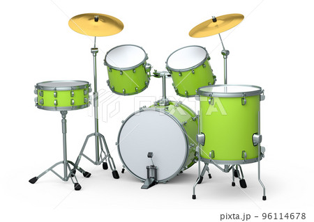Set of realistic drums with metal cymbals or drumset on white background 96114678