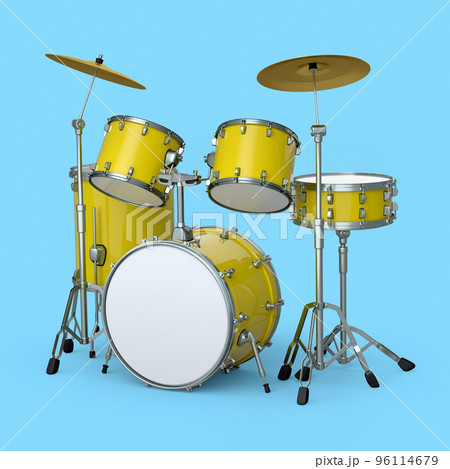 Set of realistic drums with metal cymbals or drumset on blue background 96114679