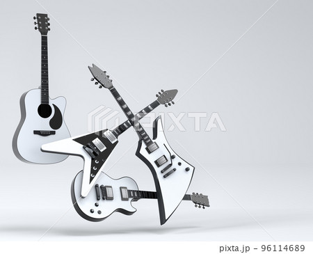 Set of electric acoustic guitars isolated on white background. 96114689