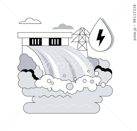Hydropower abstract concept vector illustration. Hydropower electricity, water power, renewable sources, falling fast-running, hydroelectric plant, dam turbine generate, river abstract metaphor. 96115338