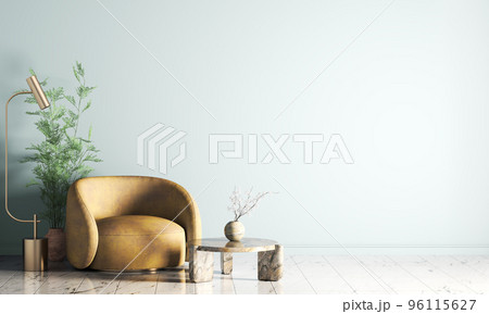 Interior with armchair and floor lamp, wall with copy space. 3d rendering Interior with armchair and floor lamp, wall with copy space. 3d rendering 96115627