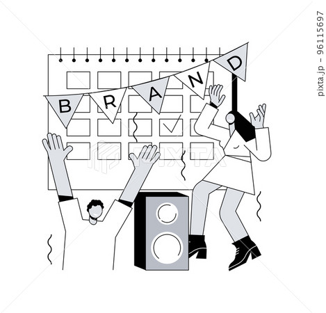 Brand event abstract concept vector illustration. Event management, sponsored organization, brand presence, marketing booth, event-specific landing page, display advertising abstract metaphor. 96115697