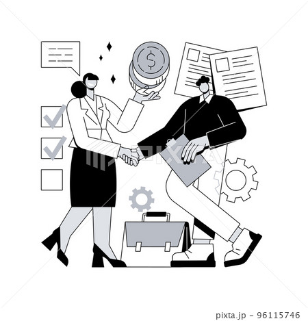 Money lending abstract concept vector illustration. Small money lenders, private individuals loans, short term financing, commercial and industrial bank credit, working capital abstract metaphor. 96115746