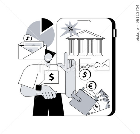 Banking operations abstract concept vector illustration. Main banking processing, easy financial services, legal transactions, purchase stock shares, check account, manage deposit abstract metaphor. 96115754