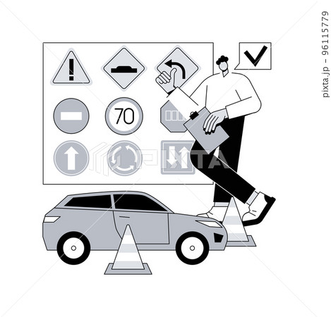 Driving lessons abstract concept vector illustration. Driving school, beginner class, refresher lesson, intensive course, exam preparation, advanced level, certified instructor abstract metaphor. Driving lessons abstract concept vector illustration. Driving school, beginner class, refresher lesson, intensive course, exam preparation, advanced level, certified instructor abstract metaphor. 96115779