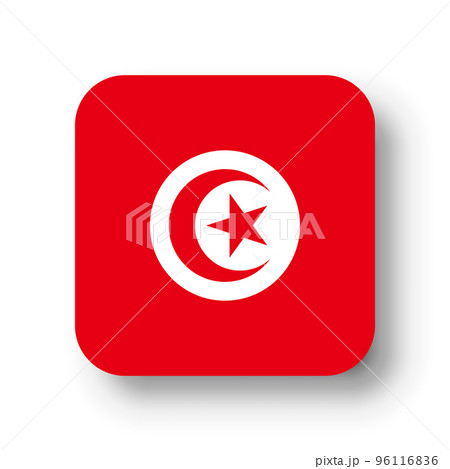 Tunisia flag - flat vector square with rounded corners and dropped shadow. 96116836