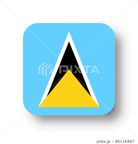 Saint Lucia flag - flat vector square with rounded corners and dropped shadow. 96116887