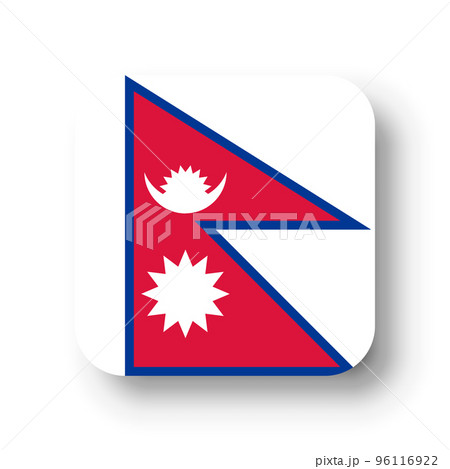 Nepal flag - flat vector square with rounded corners and dropped shadow. 96116922
