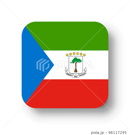 Equatorial Guinea flag - flat vector square with rounded corners and dropped shadow. 96117295