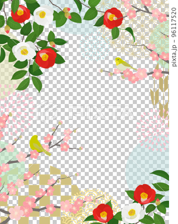 茶花、梅花和白眼_日本框架_垂直 (3:4) 96117520