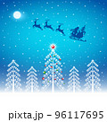 Santa Claus and gifts in sleigh with reindeers pulling the sleigh on forest background. 96117695
