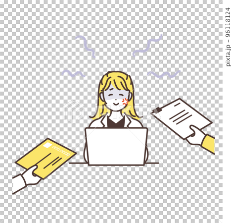 Illustration material of a business woman forced to do chores 96118124