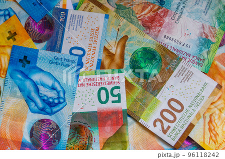 Background of the different swiss francs banknotes 96118242