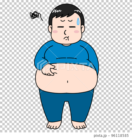 一種新陳代謝體型的男性插圖捏著胃的肉 96118585