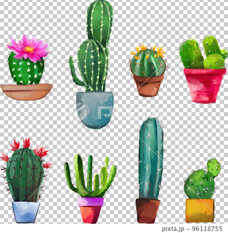 仙人掌水彩風格矢量插圖集 仙人掌水彩風格矢量插圖集 96118755
