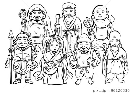七福神のイラスト　集合　1色 96120336