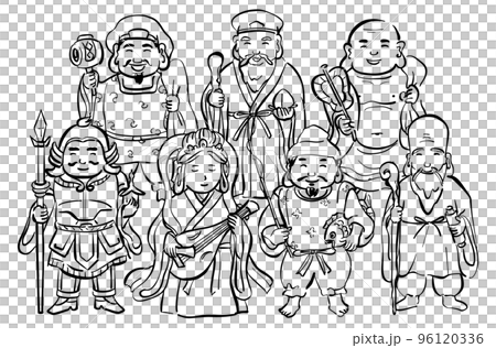 七福神のイラスト　集合　1色 96120336