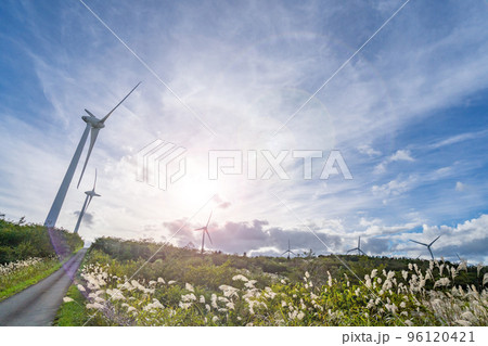 郡山布引風の高原　日本最大級の風力発電所　逆光 96120421