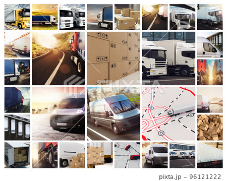 Collage composition with vans and trucks. Concept of transport and logistic 96121222