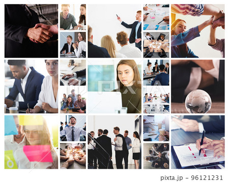 Business collage with scene of business person at work Business collage with scene of business person at work 96121231
