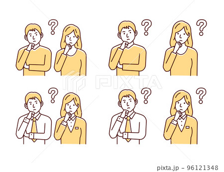 若い男女 上半身 ベクター イラストセット / 疑問・クエスチョン・困っている 若い男女 上半身 ベクター イラストセット / 疑問・クエスチョン・困っている 96121348