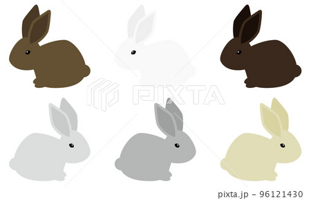 6色のしゃがんだうさぎのイラストセットのイラスト素材 [96121430] - PIXTA