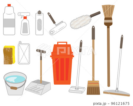 シンプルな掃除用具のイラストセット シンプルな掃除用具のイラストセット 96121675