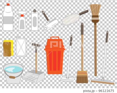 シンプルな掃除用具のイラストセット シンプルな掃除用具のイラストセット 96121675