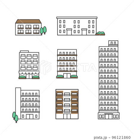 シンプルでおしゃれな集合住宅マンションのイラスト アイコン 96121860