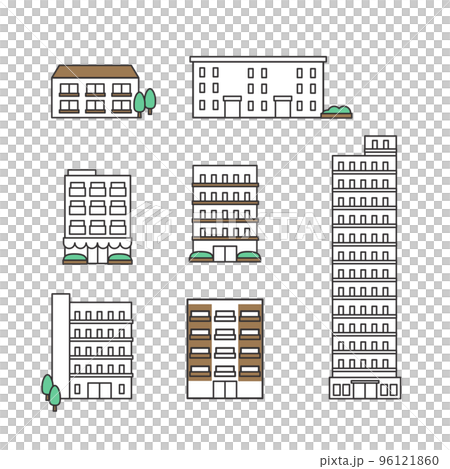 シンプルでおしゃれな集合住宅マンションのイラスト アイコン 96121860