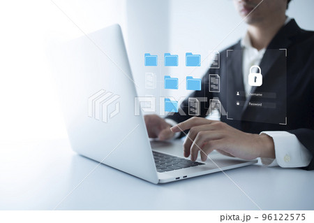 Document Management System Online Document Database and automated processes to manage files and ERP, enterprise business technology. businessman using virtual screen to DMS. 96122575