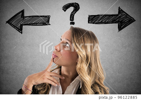 Confused businesswoman must choose the right way 96122885