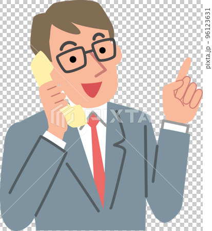 一個微笑的商人在電話裡說話的上半身 96123631