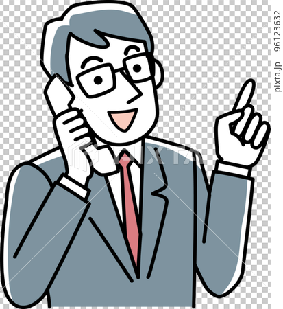 一個微笑的商人在電話裡說話的上半身 96123632