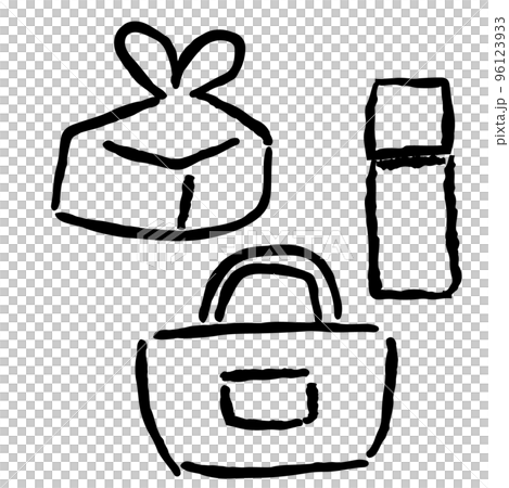 手描き風 お弁当箱とバッグと水筒のセット 手描き風 お弁当箱とバッグと水筒のセット 96123933