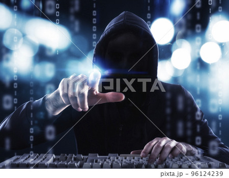 Hacker reading personal information. Concept of privacy and security Hacker reading personal information. Concept of privacy and security 96124239