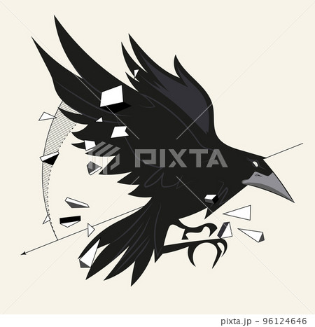 Sketch of flying raven. Hand drawn illustration converted to vector. Vector illustration 96124646