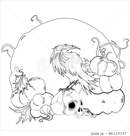 Trick or Treat coloring page. Halloween coloring page for kids. Cartoon children in Halloween costumes. Vector illustration 96124747