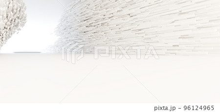 Luxury white abstract architectural minimalistic background. Contemporary showroom. Modern  exhibition stand. Empty gallery. Backlight. Polygonal Graphic Design. 3D illustration and rendering. 96124965