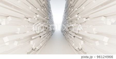Luxury white abstract architectural minimalistic background. Contemporary showroom. Modern  exhibition stand. Empty gallery. Backlight. Polygonal Graphic Design. 3D illustration and rendering. 96124966