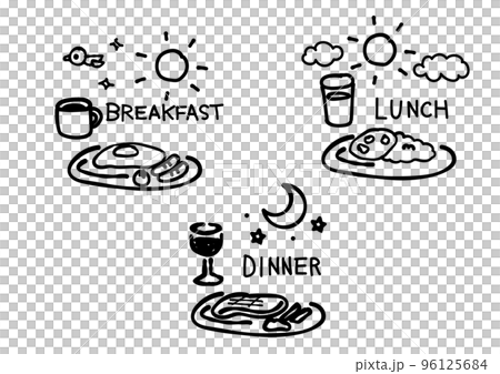 Hand-drawn illustrations of breakfast, lunch... - Stock Illustration ...
