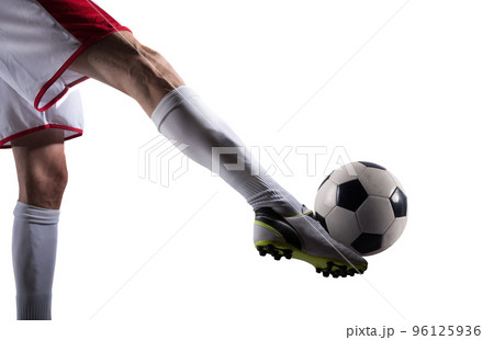 Soccer player with soccerball ready to play. Isolated on white background 96125936