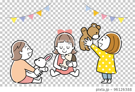ベクターイラスト素材：ぬいぐるみで遊ぶ幼い女の子たち 96126388